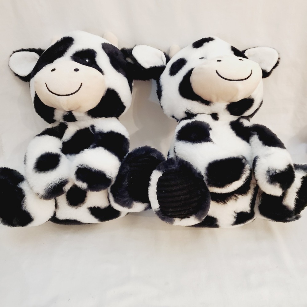Set Of 2 Spark Create Imagine Black & White Cows 12" Plush Rattle Crinkle Twins - Picture 4 of 11